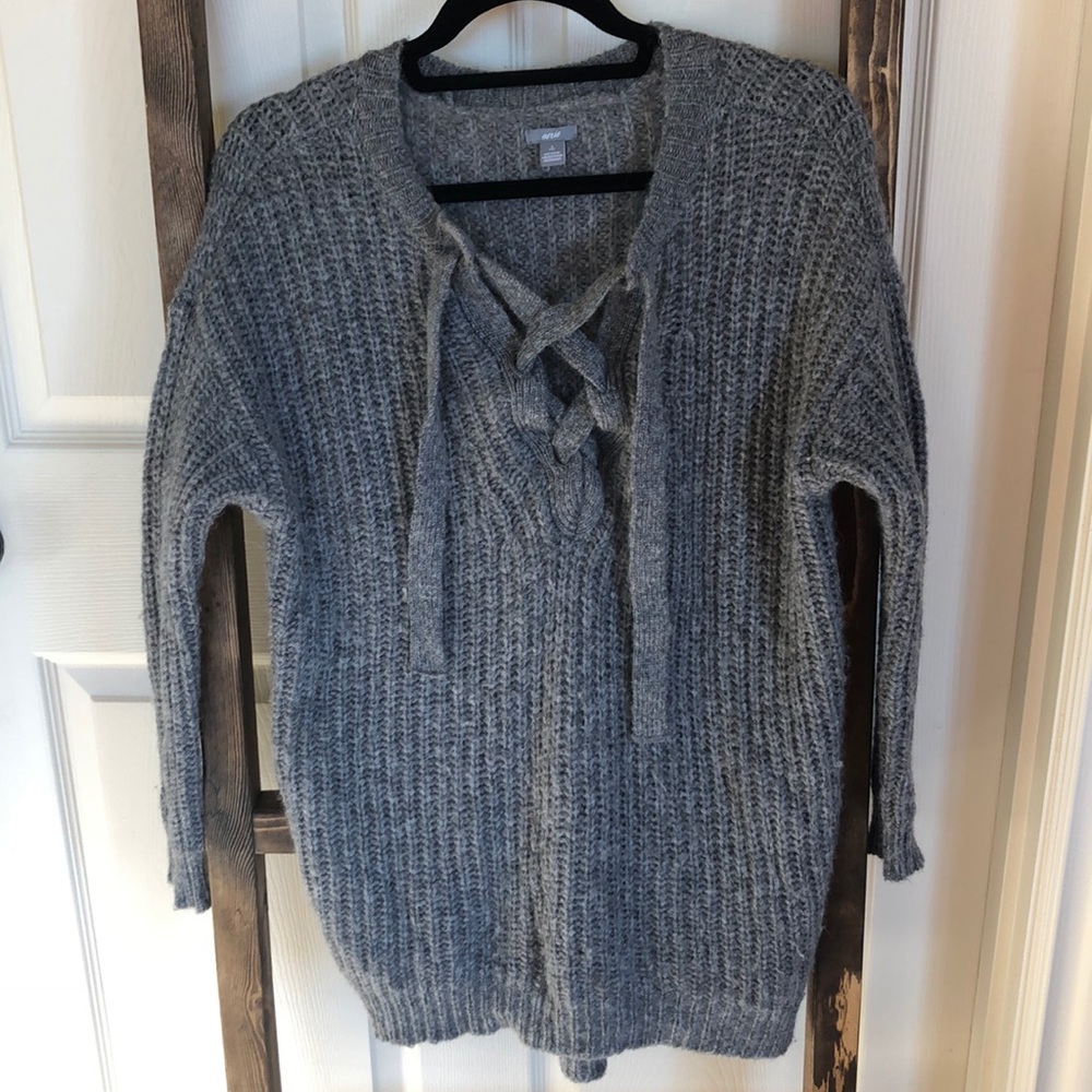 Grey Aerie lace-up sweater